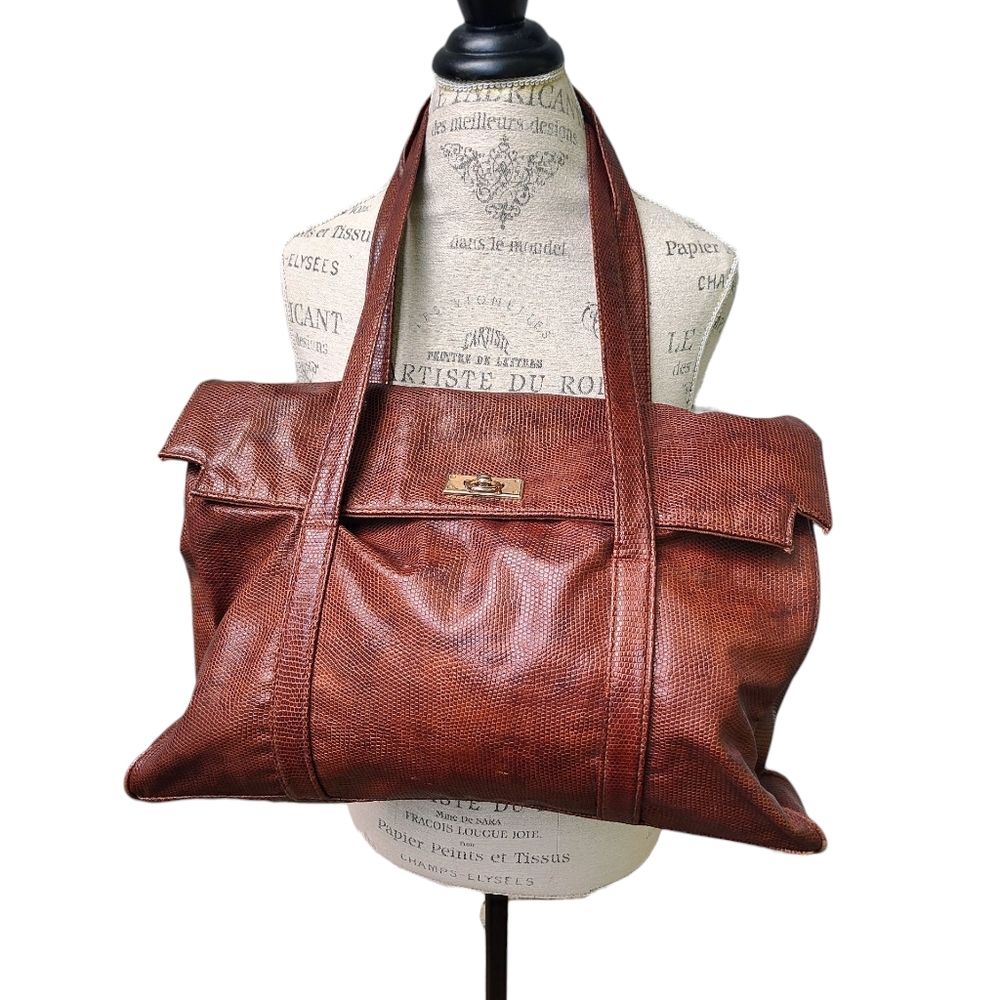 Vintage Capezio Embossed Faux Snakeskin Tote Vegan